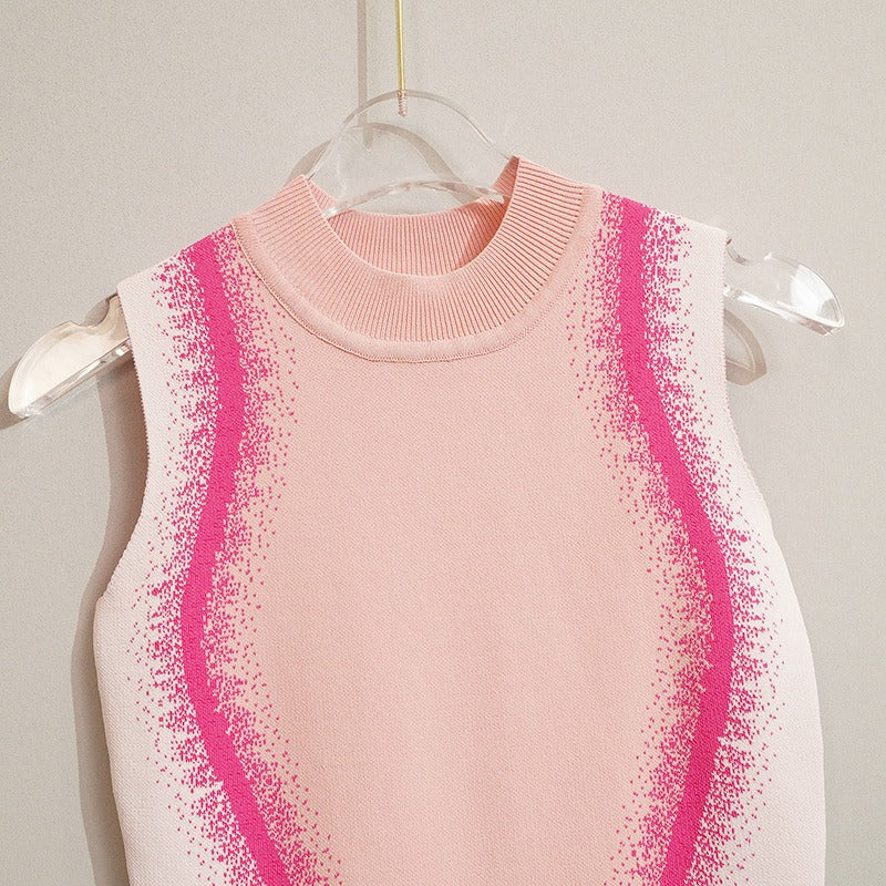 sexy high waist Slim pink sleeveless package hip Women's dress