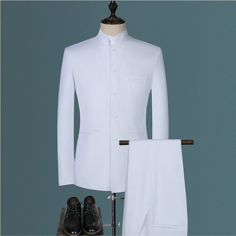 Mens Suits Set (Jacket+Pants+Vest) Stand Collar Chinese Style Slim Fit Suits 3 Piece Wedding Men Clothing