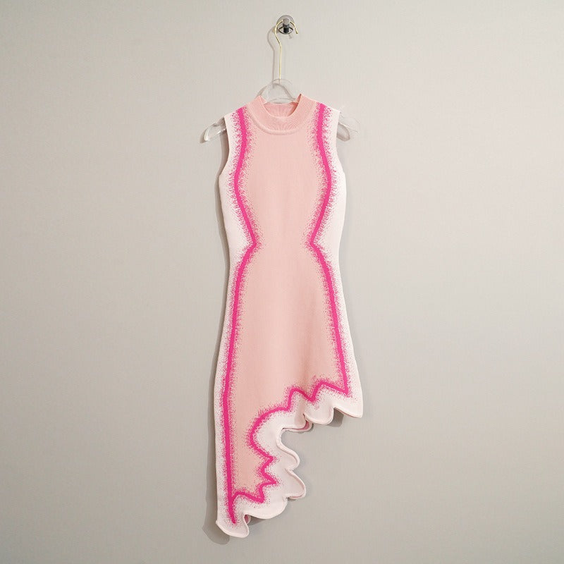 sexy high waist Slim pink sleeveless package hip Women's dress