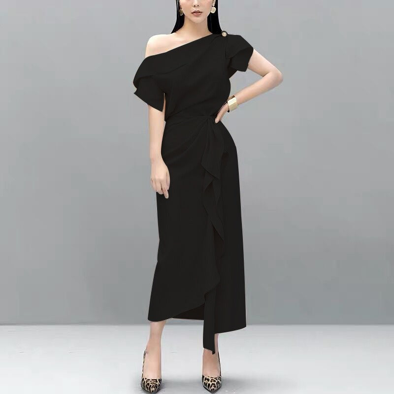 Off Shoulder Waist Ruffled French Two Piece Set with Foreigners to Reduce Age