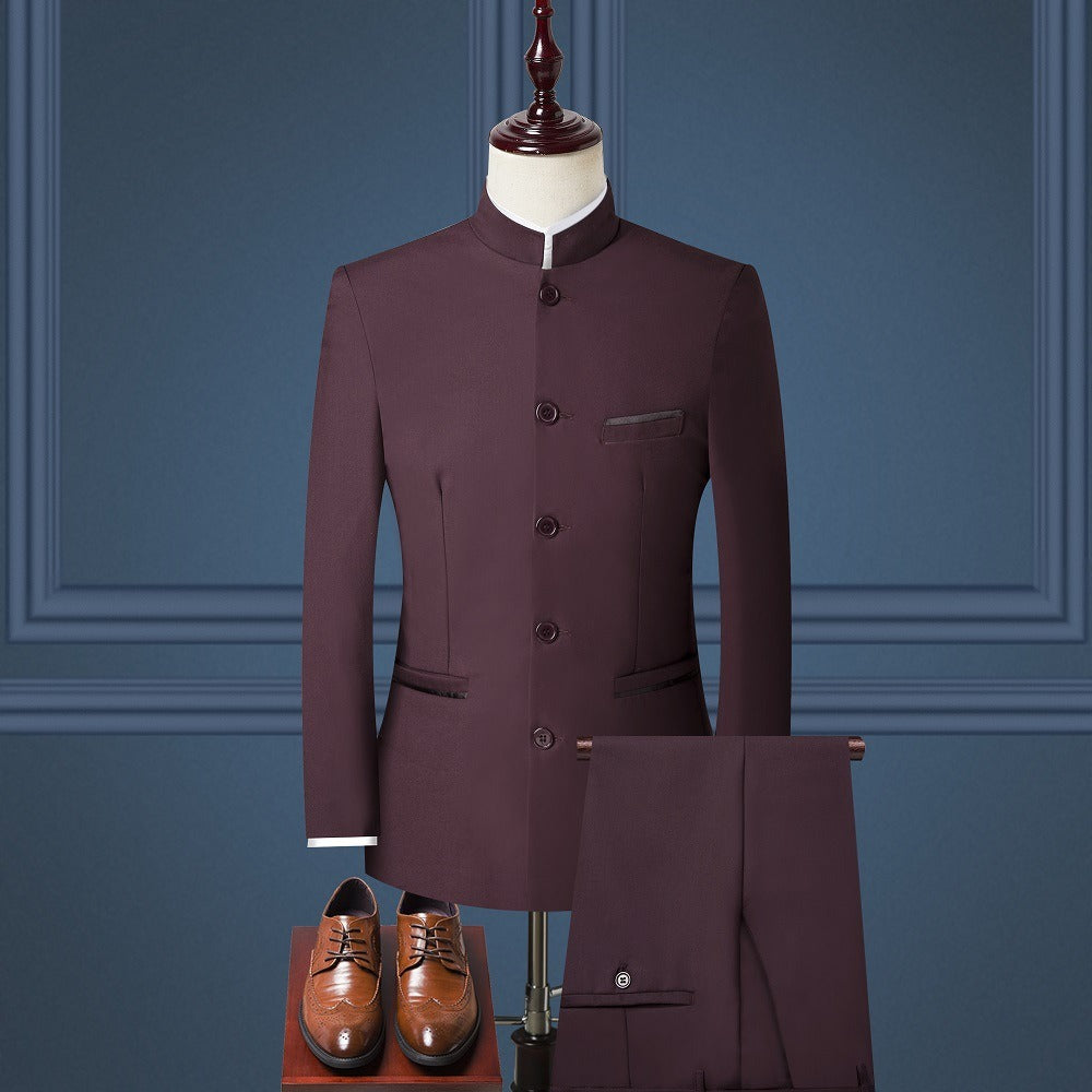 Mens Suits Set (Jacket+Pants+Vest) Stand Collar Chinese Style Slim Fit Suits 3 Piece Wedding Men Clothing