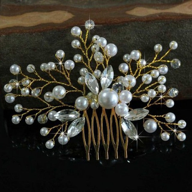 Luxurious Bride Hair Accessories 100% Handmade Pearl Wedding Hair Jewelry Party Pom Bridal Starry Hair Comb Pearl Tiara
