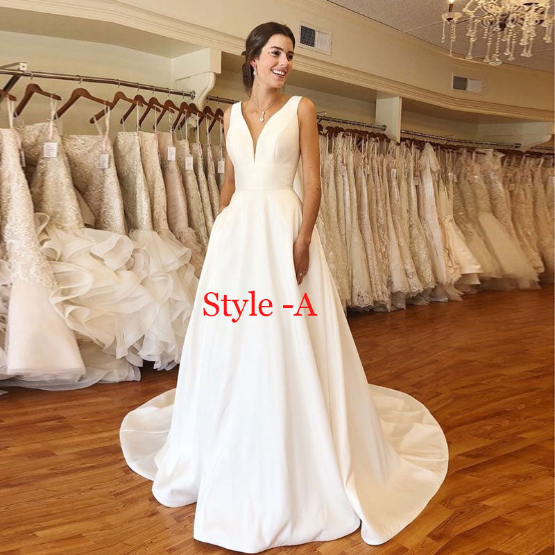 Autumn vestidos novias boda Wedding Dresses Satin Bridal Gowns sheer robe hochzeitskleid bestidos para bodas sexy ivory
