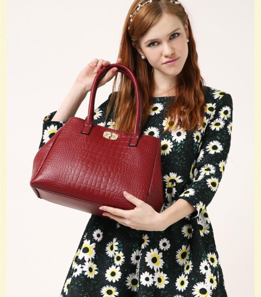 Clemse N:00010 Womens Crocodile Large Tote Handbag Purse Shoulder Bag Travel Satchel Handbag