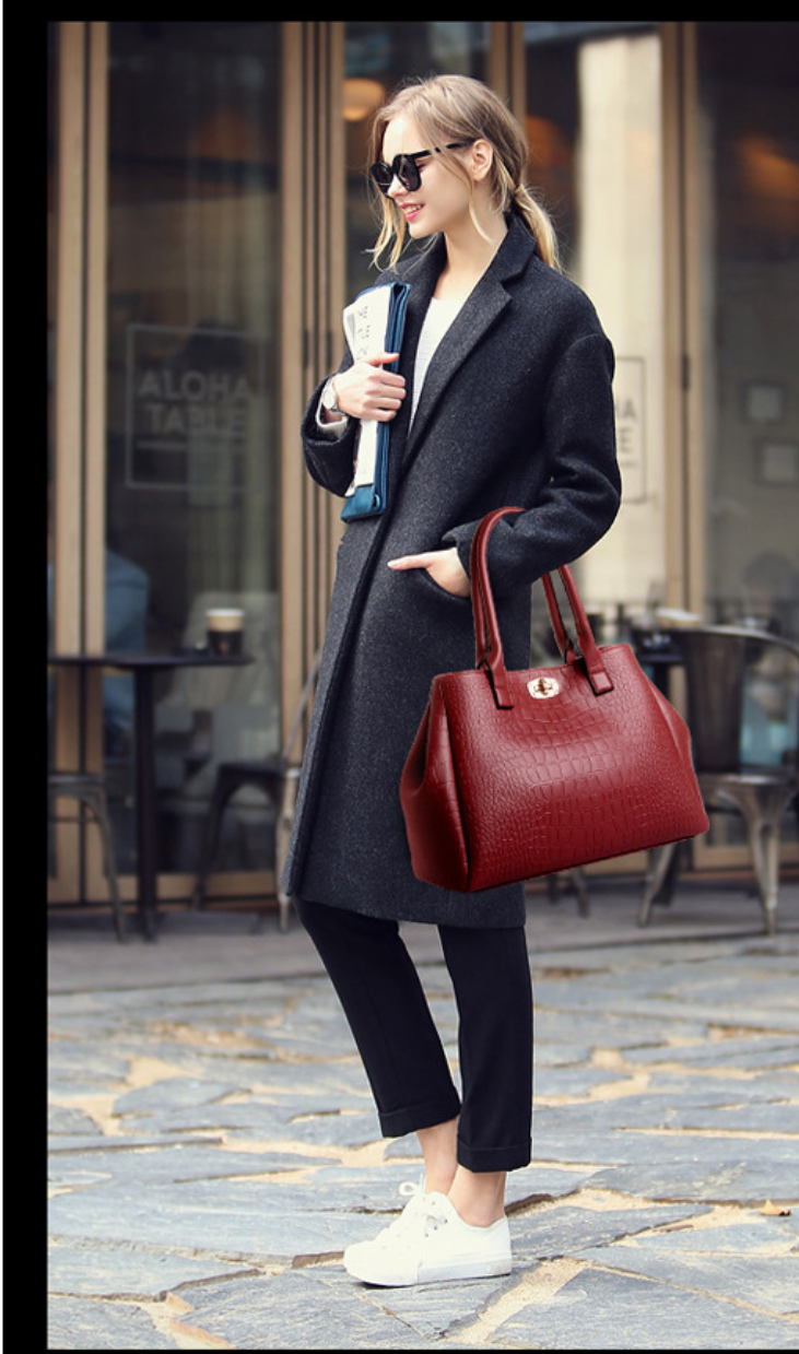Clemse N:00010 Womens Crocodile Large Tote Handbag Purse Shoulder Bag Travel Satchel Handbag