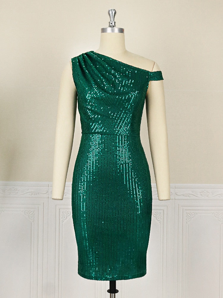 curves Sequins Dress Women Club Wear Bodycon One Shoulder Robes Femmes African Sleeveless Mini Inclined Shoulder Ball Gowns