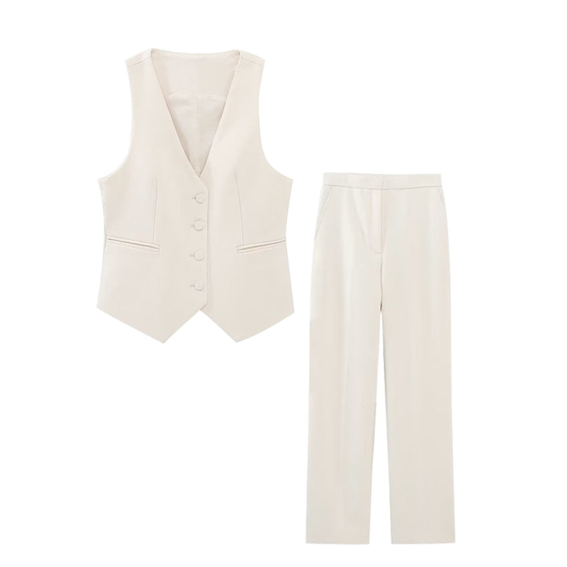 Chic Two-Piece Pants Set with Free Vest: Fashionable Blazer and Straight Leg Pants - Perfect for Leisure, Party, Youthful Style