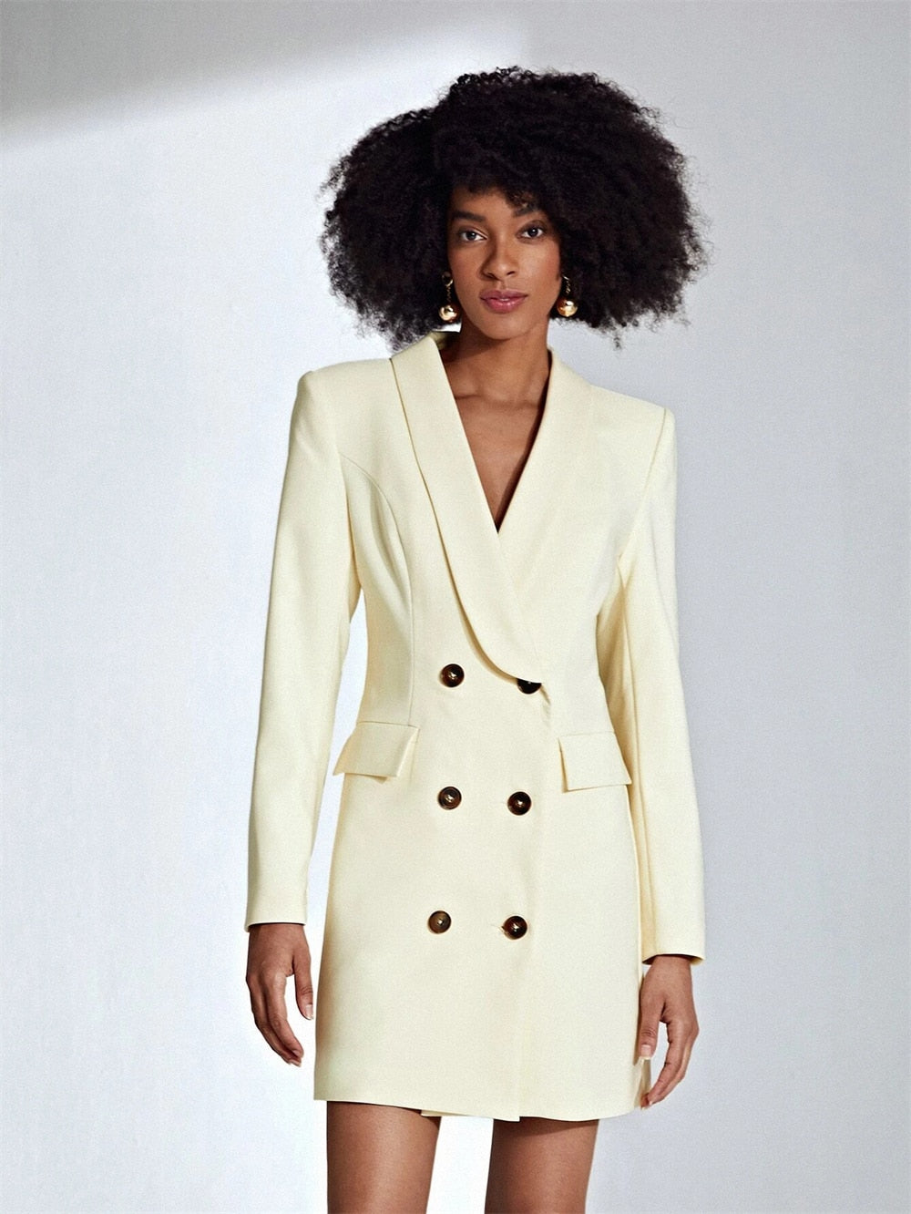 "Elegant Women's Double-Breasted Long Blazer: Lapel Coat for Fashionable Dressy Occasions, Proms, and Parties