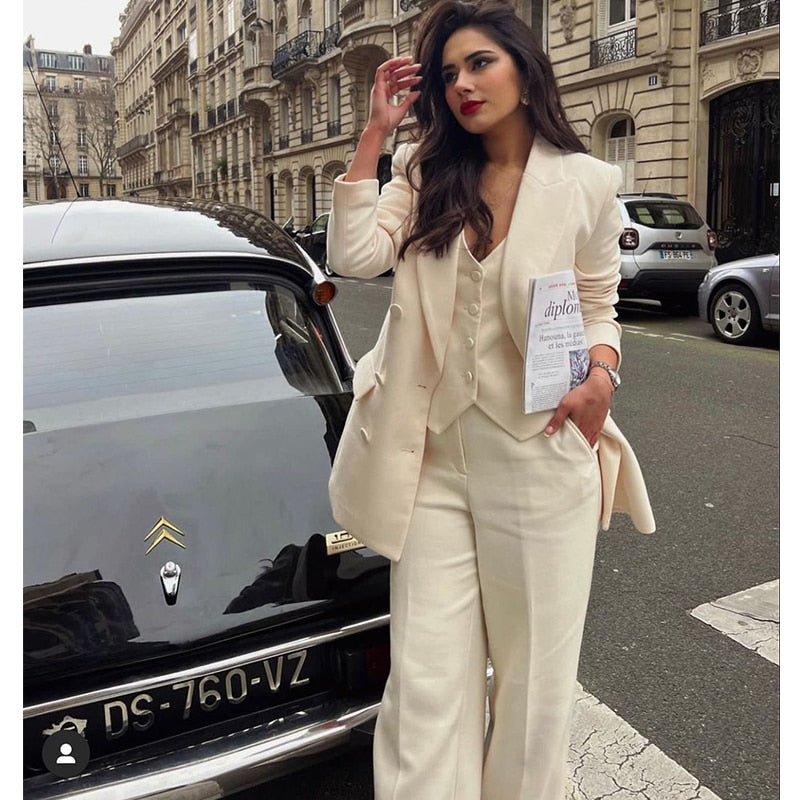 Chic Two-Piece Pants Set with Free Vest: Fashionable Blazer and Straight Leg Pants - Perfect for Leisure, Party, Youthful Style