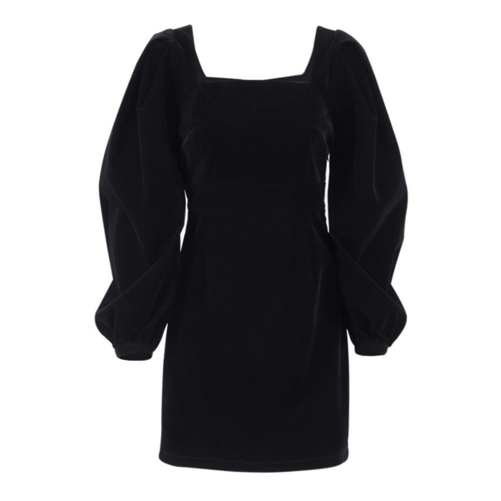 Amandina Luxe Square Collar Long Lantern Sleeves Velvet Mini Dress