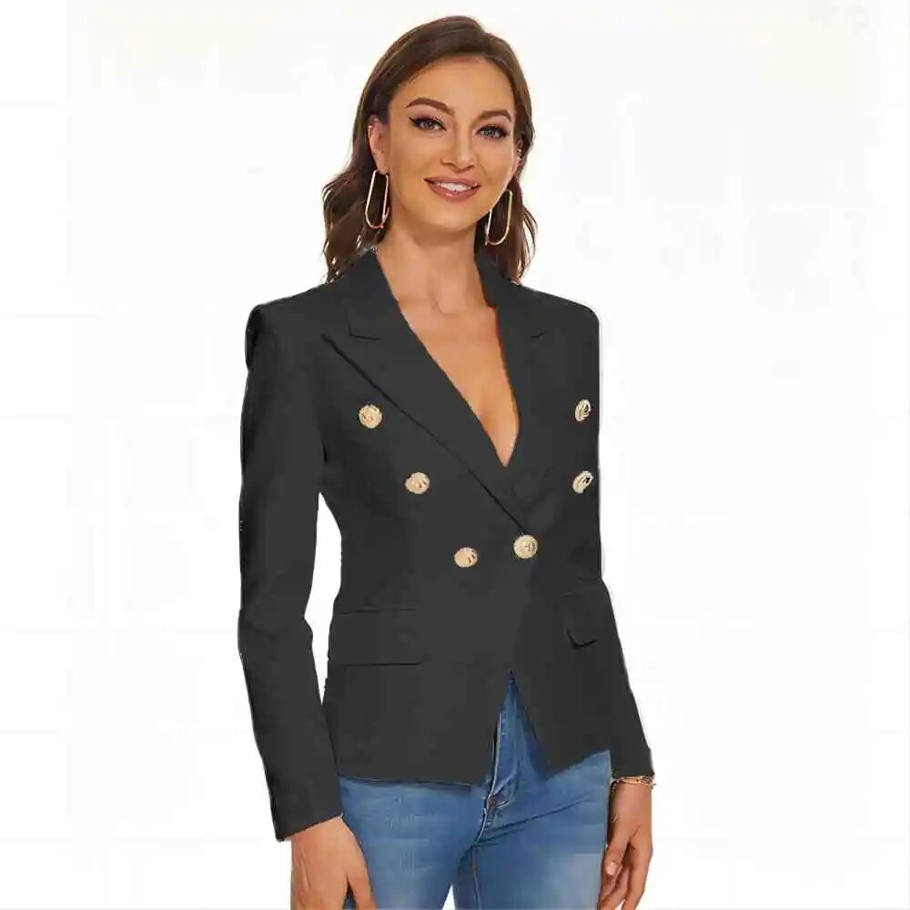 Amandina Luxe Golden Buttons Double Breasted Women Luxury Blazer Jacket