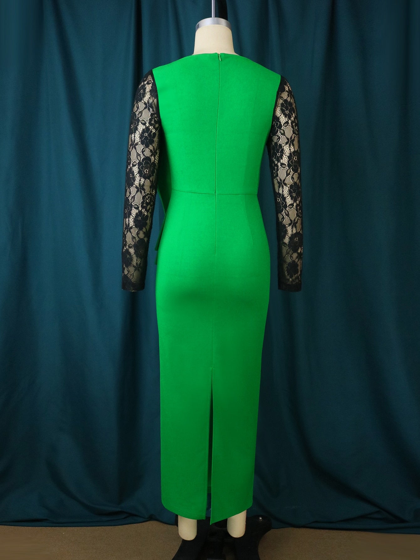 Plus Size Dress Women Green Bocydon Pleated Party Dress Patchwork Lace Long Sleeve Birthday African Event Celebrate Gowns