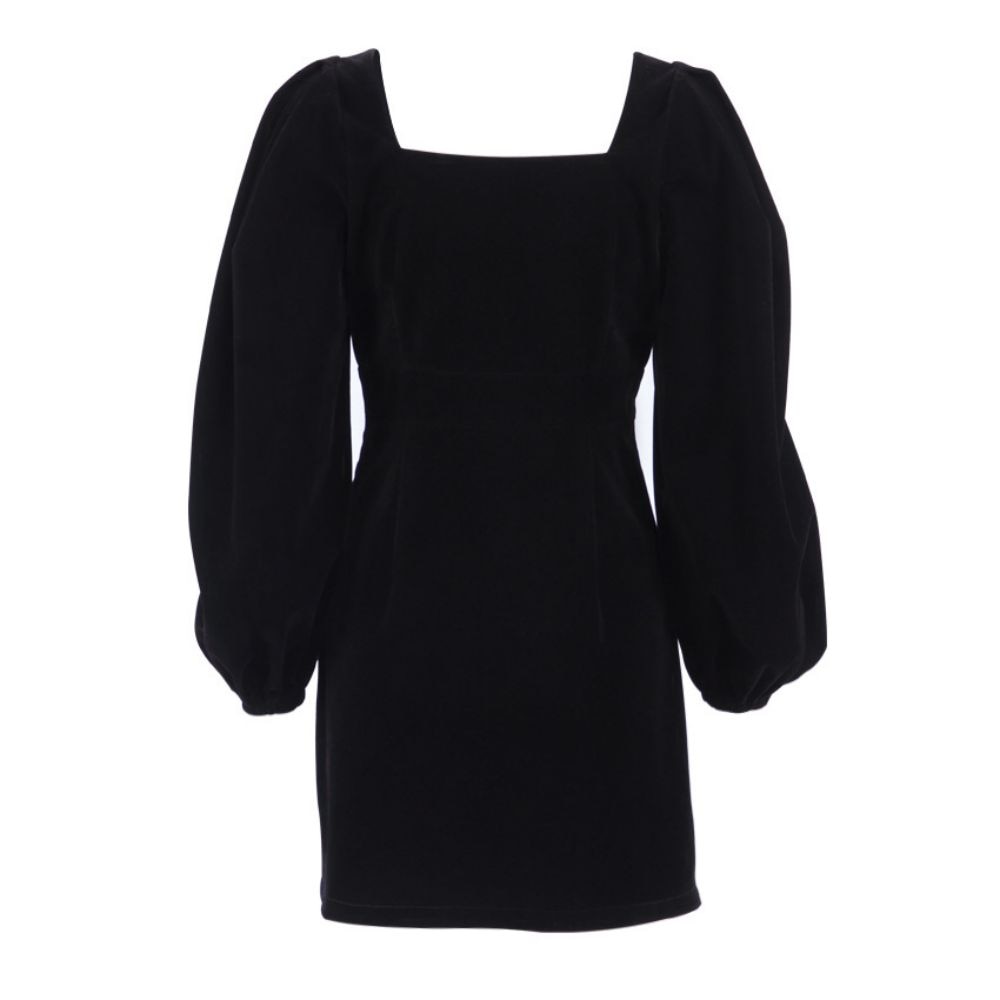 Amandina Luxe Square Collar Long Lantern Sleeves Velvet Mini Dress