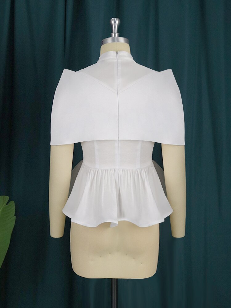 plus size White Blouses for Women Fashion Patchwork Mesh See Through Peplum Party Tops Sexy Ruffles Event Elegant Female Shirt Summer