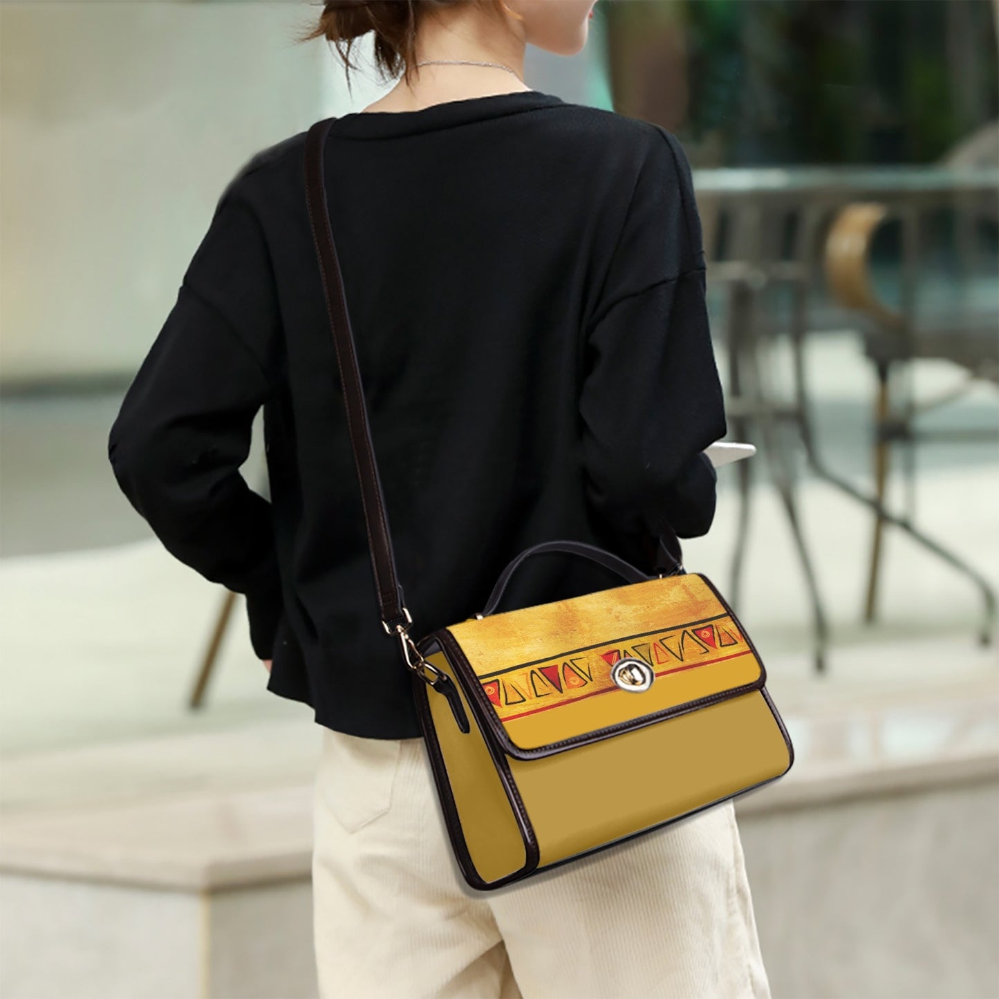 768. Leather Flap Satchel Bag aurore