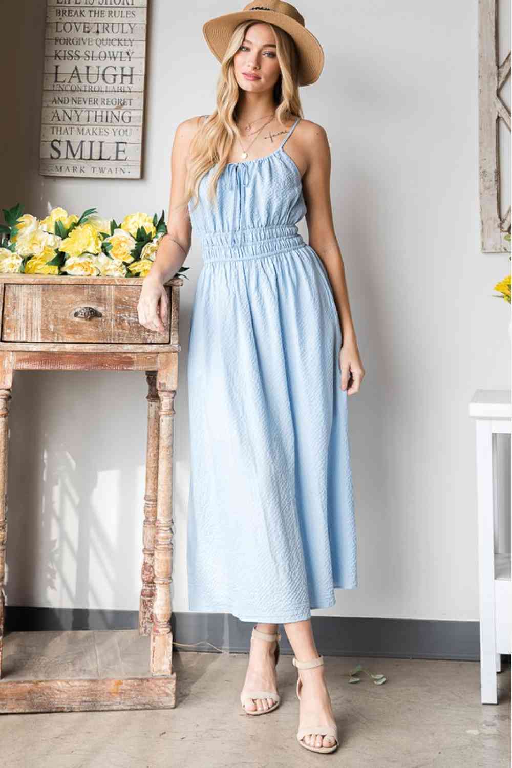 HEYSON French Riviera Textured Woven Sleeveless Dress