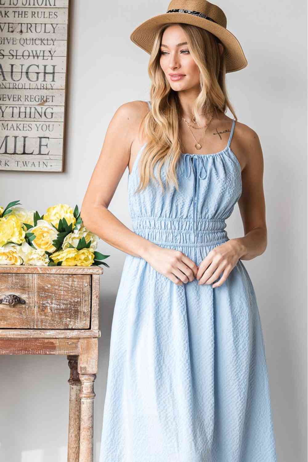 HEYSON French Riviera Textured Woven Sleeveless Dress
