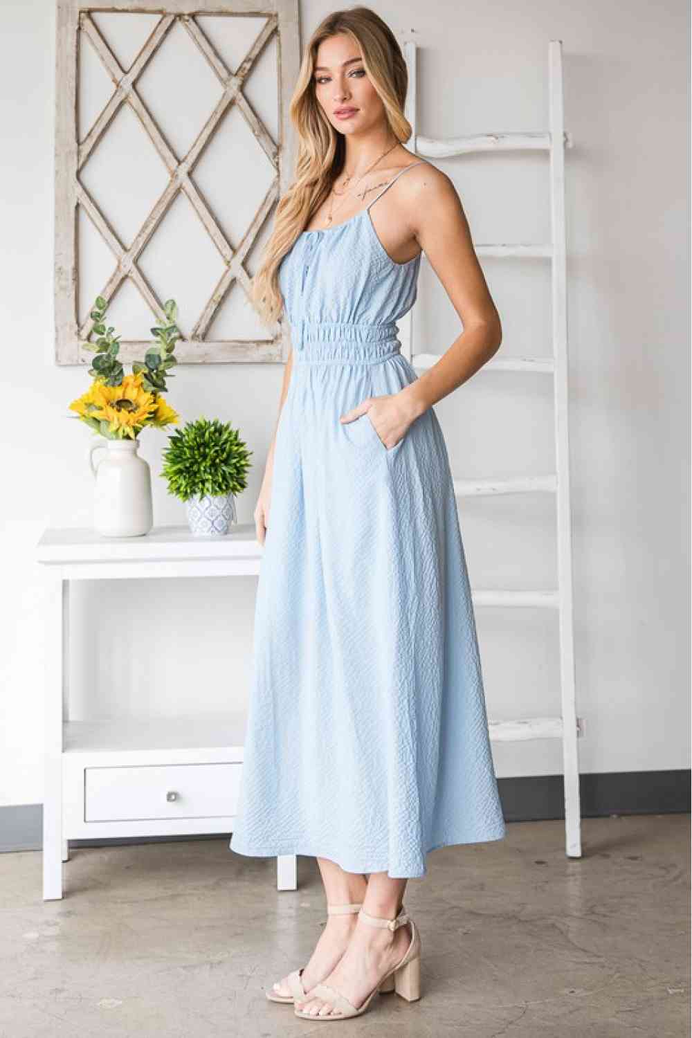 HEYSON French Riviera Textured Woven Sleeveless Dress