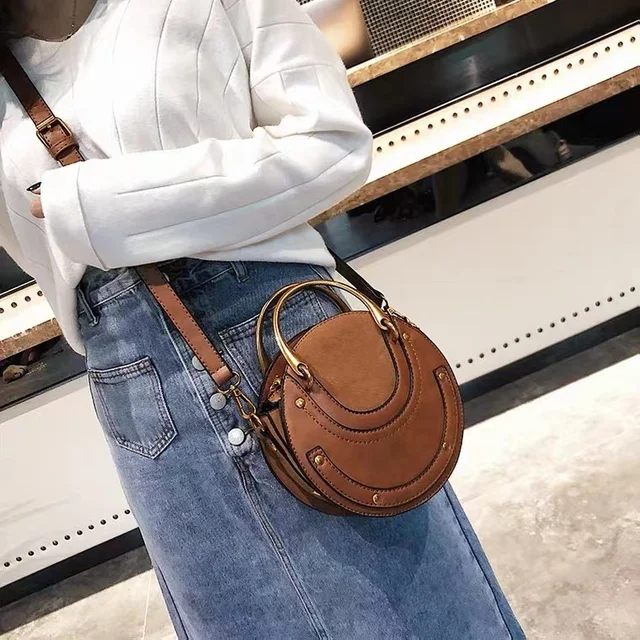 Clemse N 00013 Round Crossbody Purse for Women, Circle Quilted Clutch Bag, Small PU Leather Evening Shoulder Handbag