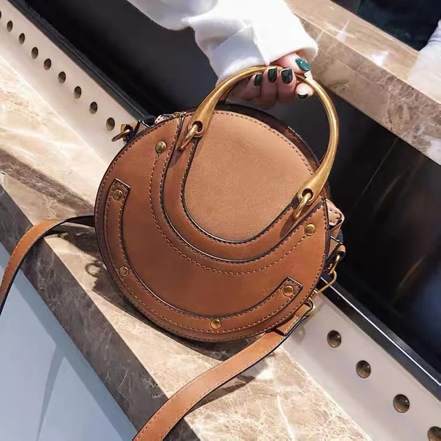 Clemse N 00013 Round Crossbody Purse for Women, Circle Quilted Clutch Bag, Small PU Leather Evening Shoulder Handbag