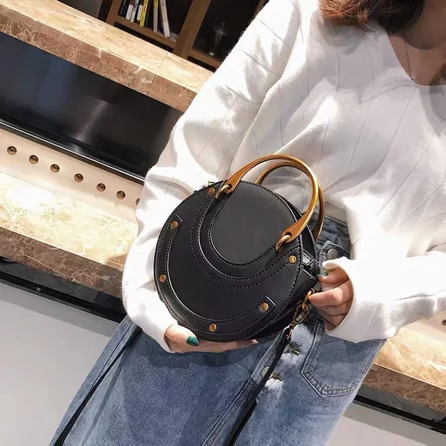 Clemse N 00013 Round Crossbody Purse for Women, Circle Quilted Clutch Bag, Small PU Leather Evening Shoulder Handbag