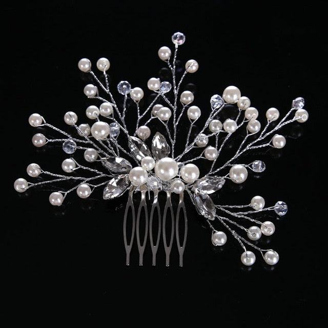 Luxurious Bride Hair Accessories 100% Handmade Pearl Wedding Hair Jewelry Party Pom Bridal Starry Hair Comb Pearl Tiara