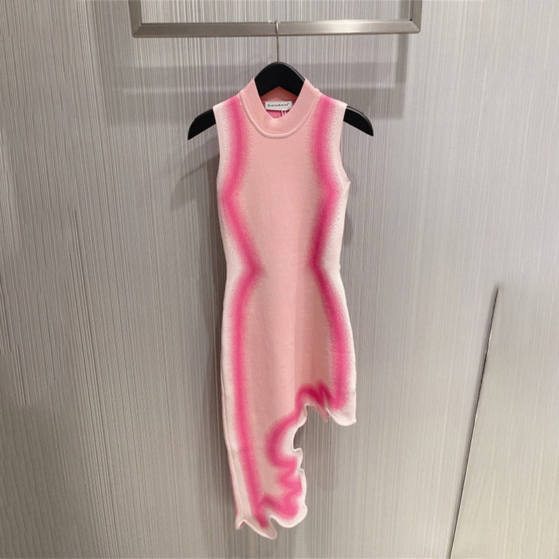 sexy high waist Slim pink sleeveless package hip Women's dress