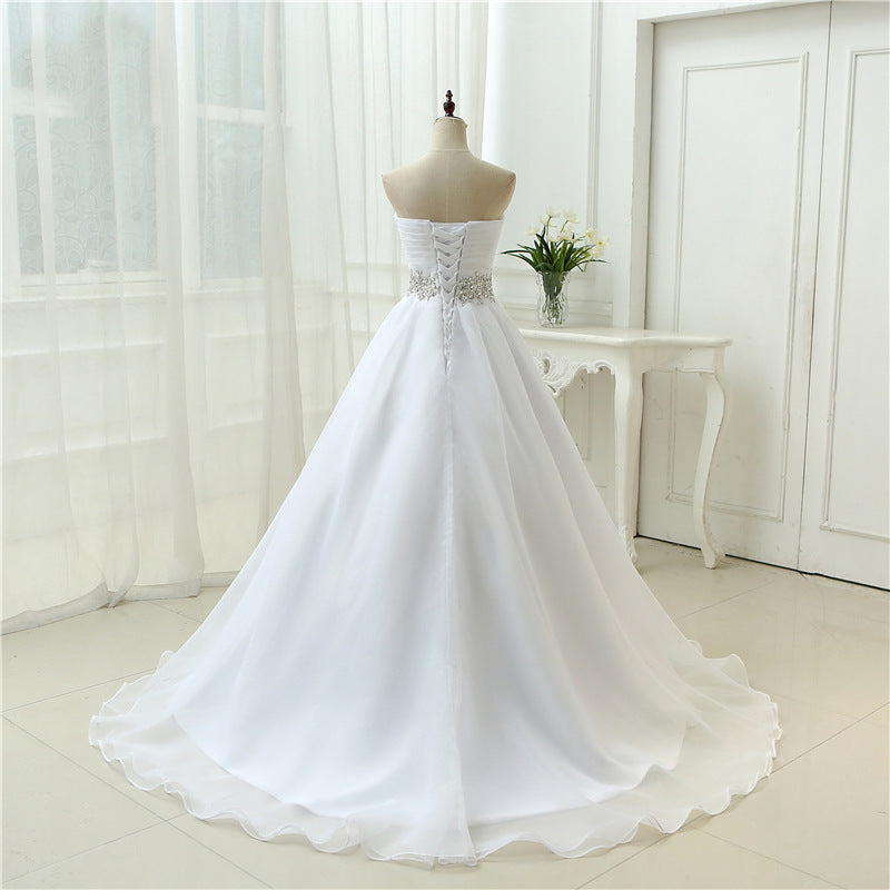White Vestido De Noiva New Design A line Perfect Belt Robe De Mariage Strapless Lace Up Wedding Dresses