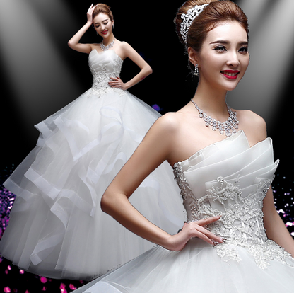 Appliques pearls Vintage White Wedding Dresses  Vestidos de Noivas Plus Size Strapless Bridal Ball Gowns