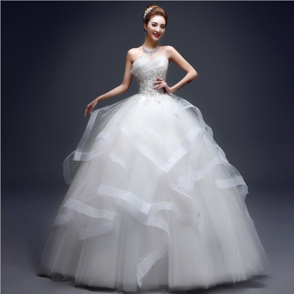 Appliques pearls Vintage White Wedding Dresses  Vestidos de Noivas Plus Size Strapless Bridal Ball Gowns