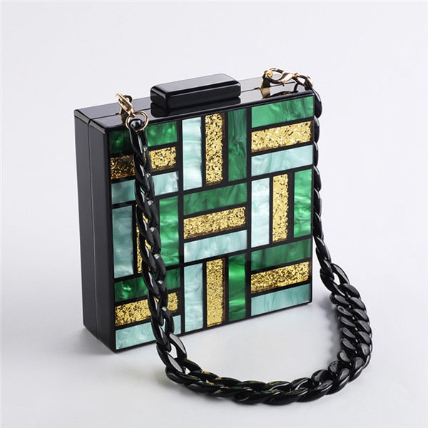 Acrylic Handbags New Brand Fashion Women Evening Bag Clutch Cute Green Gold Luxury Square Party Prom Wedding Bags Casual Vintag