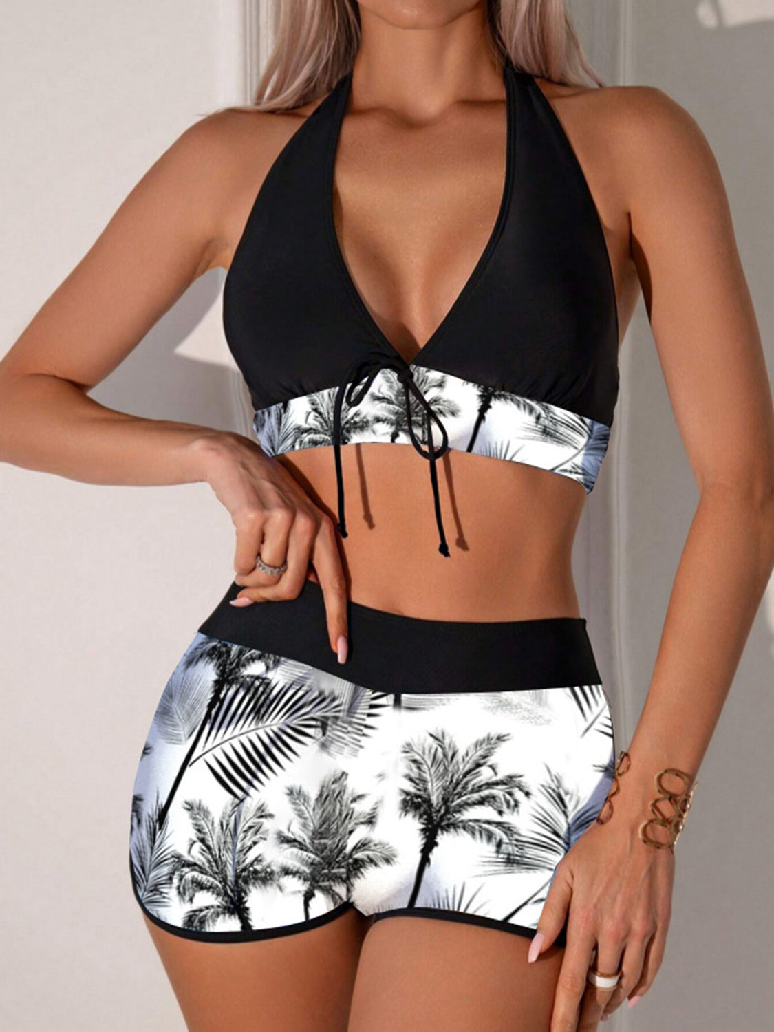 Printed Halter Neck Two-Piece Swim Set