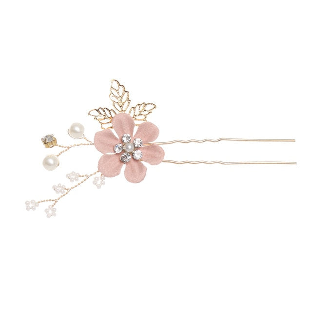 Luxury Blue Flower Hair Combs Headdress Prom Bridal Wedding Hair Accessories Gold Leaves Hair Jewelry Hair Pins