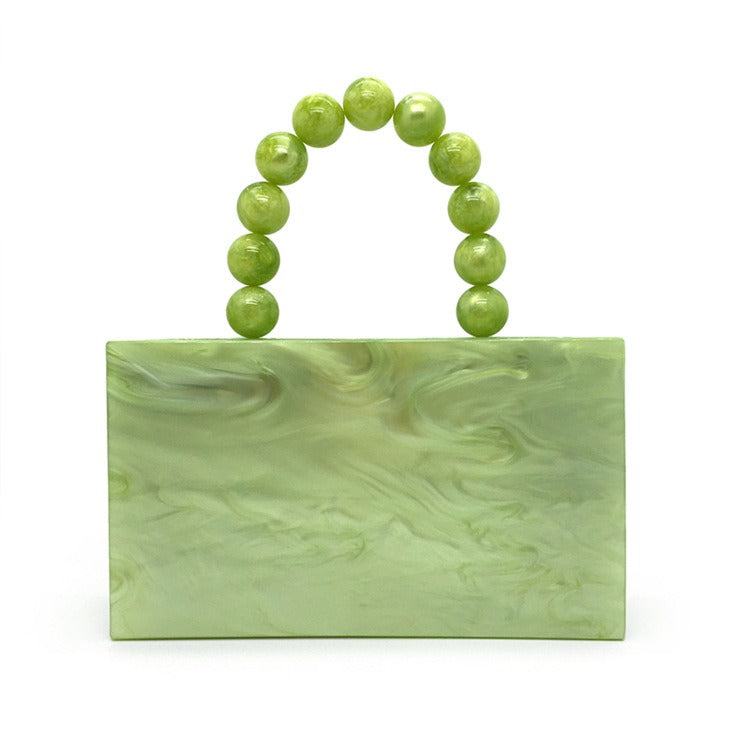 New CHIC Apple Green Acrylic Dinner Bag Beaded Handle Small Square Bag Portable Women's Dress Bag