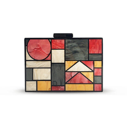 Geometric Colorful Splicing Acrylic Small Square Bag Dinner Bag New One Shoulder Cross Body Handbag