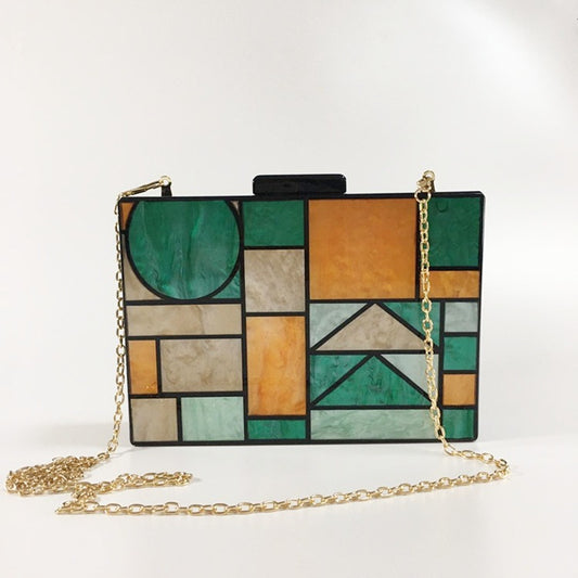 Geometric Colorful Splicing Acrylic Small Square Bag Dinner Bag New One Shoulder Cross Body Handbag