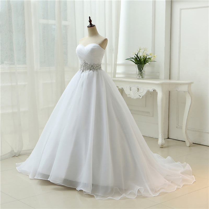 White Vestido De Noiva New Design A line Perfect Belt Robe De Mariage Strapless Lace Up Wedding Dresses