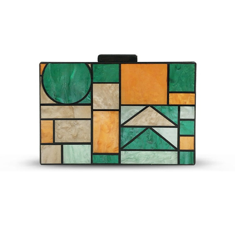 Geometric Colorful Splicing Acrylic Small Square Bag Dinner Bag New One Shoulder Cross Body Handbag