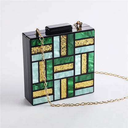 Acrylic Handbags New Brand Fashion Women Evening Bag Clutch Cute Green Gold Luxury Square Party Prom Wedding Bags Casual Vintag