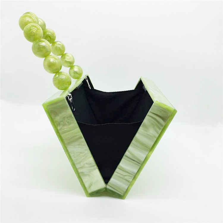 New CHIC Apple Green Acrylic Dinner Bag Beaded Handle Small Square Bag Portable Women's Dress Bag