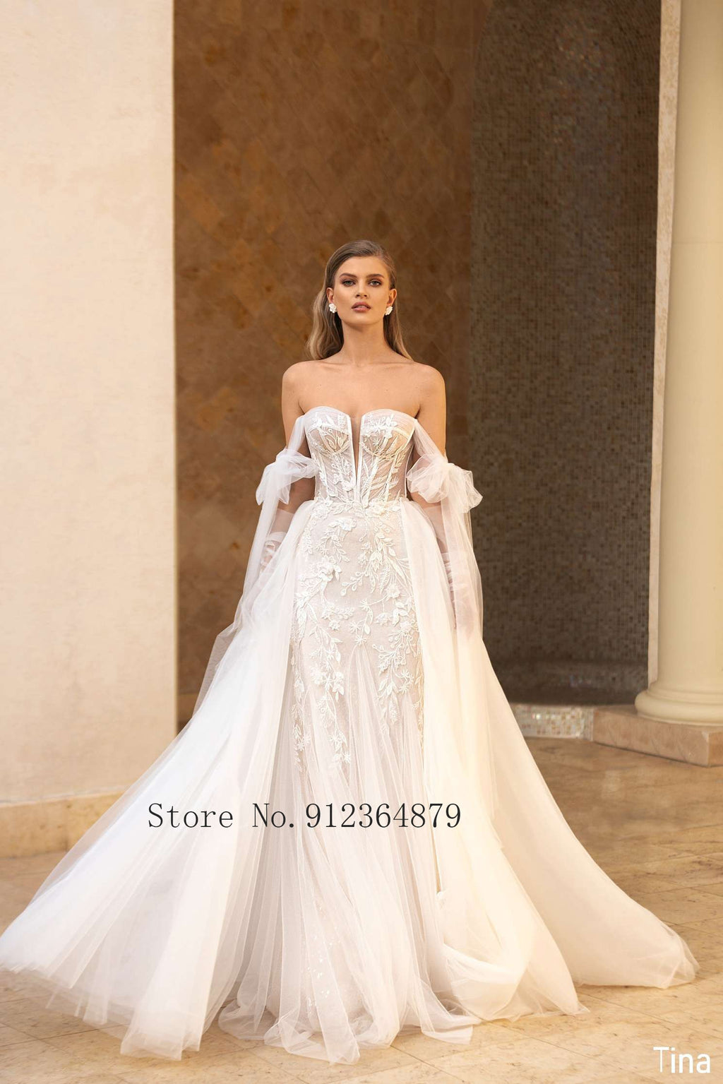 Luxury Mermaid Wedding Dresses  Thick Staps Detachable Train 2 In 1 Lace Applique Wedding Gowns Tailor-Made