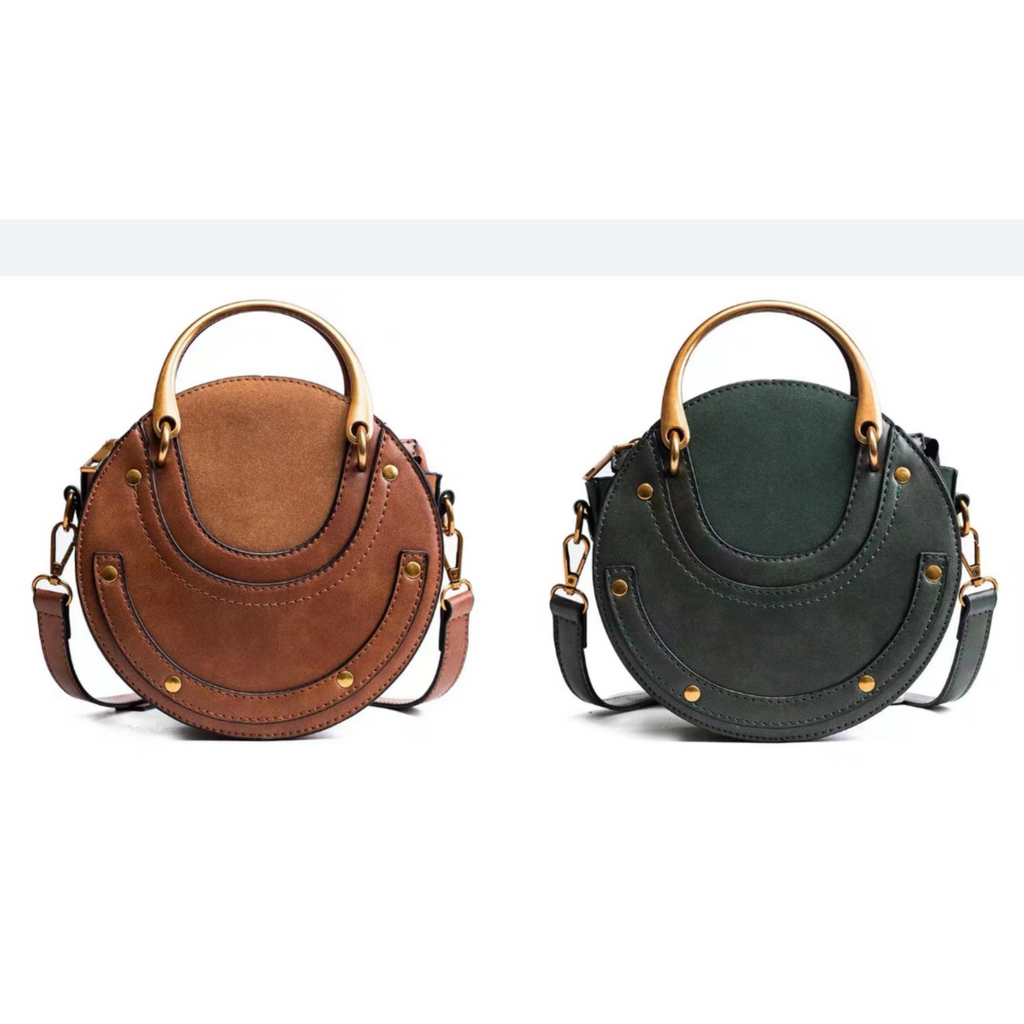 Clemse N 00013 Round Crossbody Purse for Women, Circle Quilted Clutch Bag, Small PU Leather Evening Shoulder Handbag