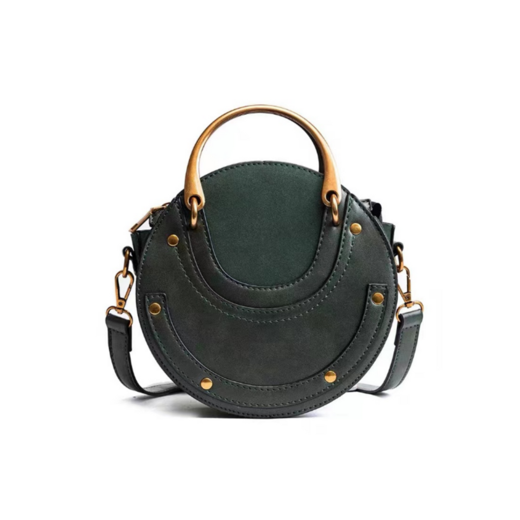 Clemse N 00013 Round Crossbody Purse for Women, Circle Quilted Clutch Bag, Small PU Leather Evening Shoulder Handbag