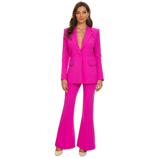 Amandina Luxe Fuchsia Women's Two Piece Business Suit Set One Button Blazer and Pants