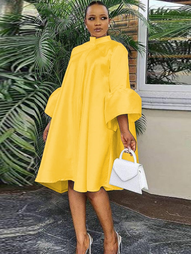 Women Loose Shirt Dress Puff Sleeves White Dresses Summer Autumn Fashion Casual Classy Holiday Robes Large Size 3XL Tunic 2023