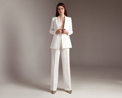 Bridal 2 Piece Suit for Courthouse/Town Hall Weddings: Wide-Leg Pants and Jacket Women's Wedding Pantsuit