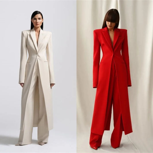 Designer Formal Women Suit Set 2 Piece Blazer+Pants Long Style Wedding Party Prom Dress One Button Custom Made женский костюм