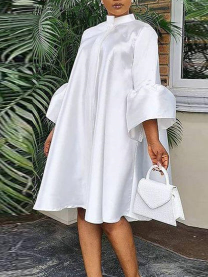 Women Loose Shirt Dress Puff Sleeves White Dresses Summer Autumn Fashion Casual Classy Holiday Robes Large Size 3XL Tunic 2023