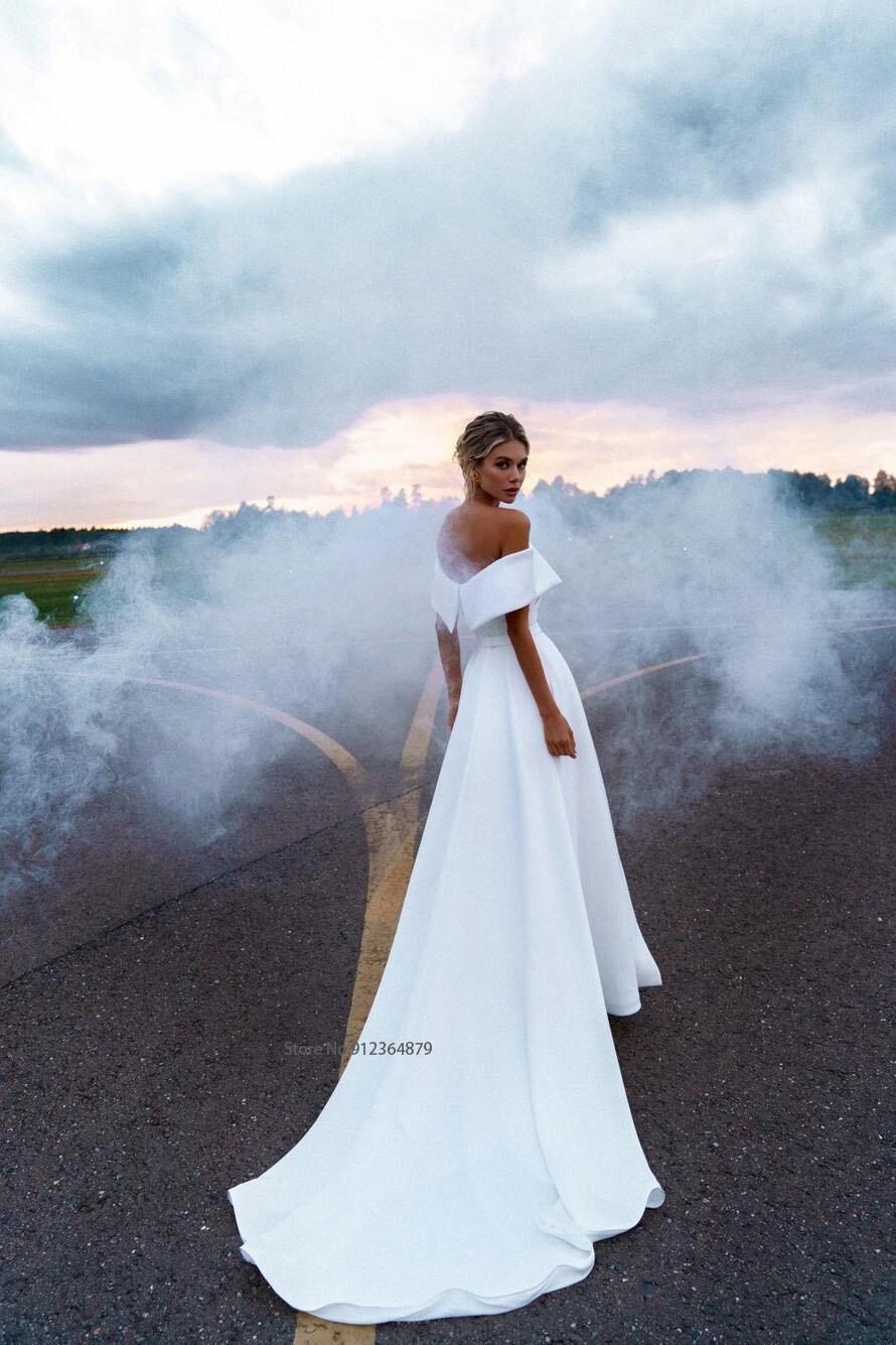 Vestidos De Novia Mermaid Wedding Dress Off the Shoulder Simple Robe De Mariage Detachable tRAIN Satin Trouwjurk Bride Dresses