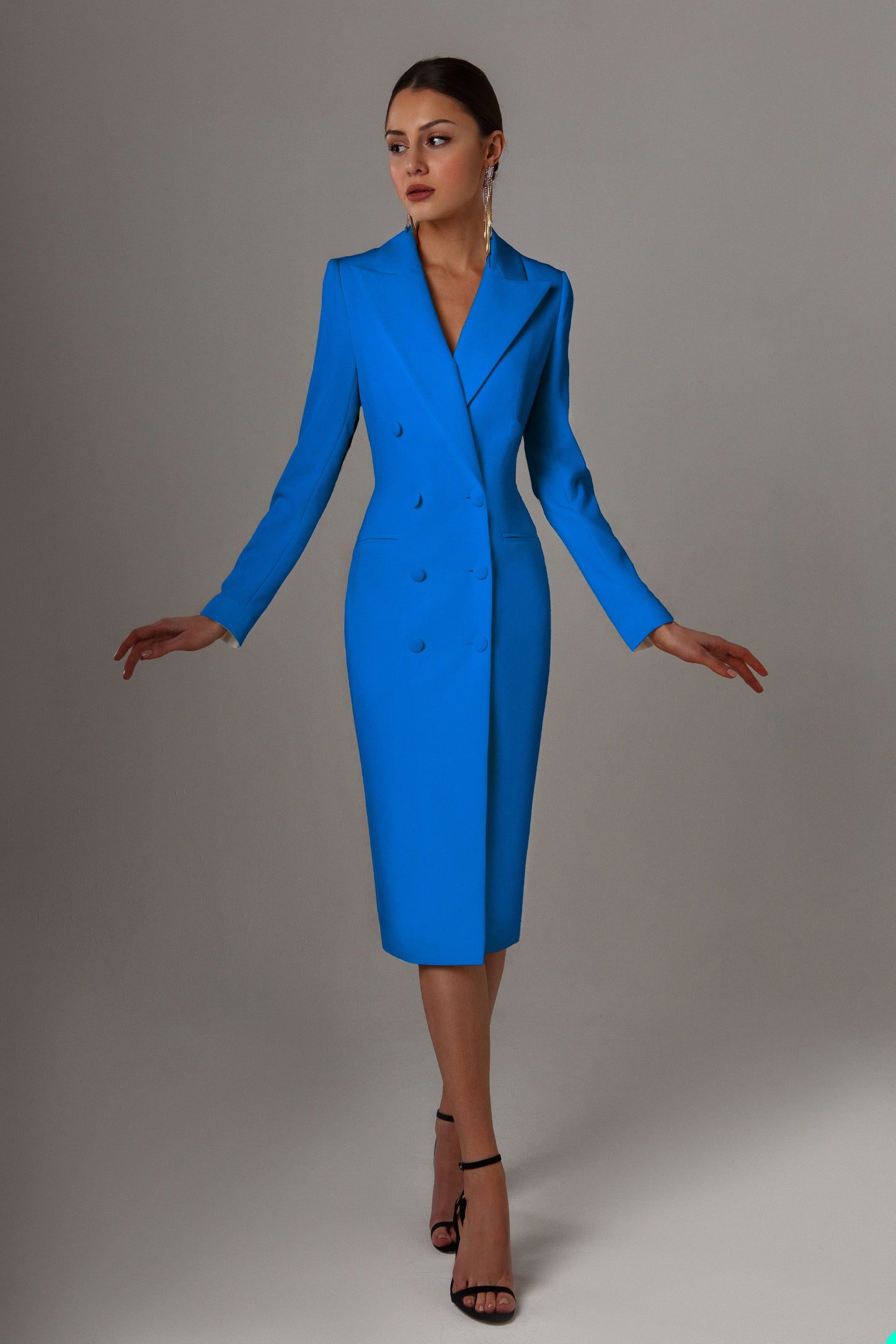 Women's Double-Breasted Blazer: Stylish Lapel Long Jacket for Formal Events, Proms, and Parties - Available in Vari